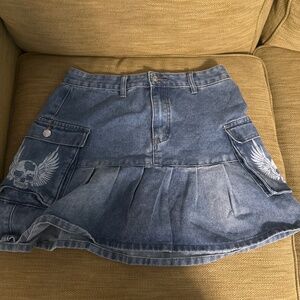 Women’s denim skull skirt.